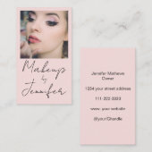 Blush Pink Black Script Fotomake-up Visitekaartje (Voorkant / Achterkant)