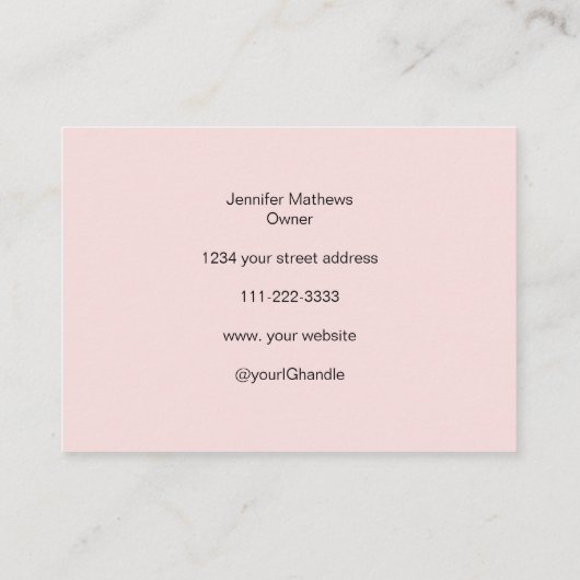 Blush Pink Black Script Fotomake-up Visitekaartje (Achterkant)