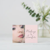 Blush Pink Black Script Fotomake-up Visitekaartje (Staand voorkant)