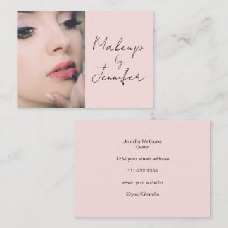 Blush Pink Black Script Fotomake-up Visitekaartje
