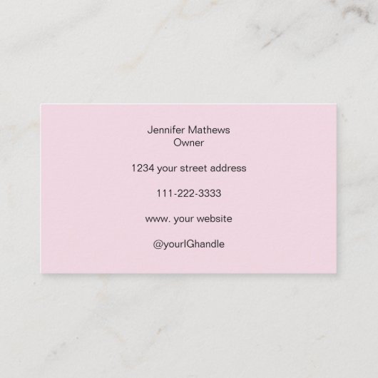 Blush Pink Black Script Fotomake-up Visitekaartje (Achterkant)