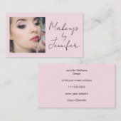 Blush Pink Black Script Fotomake-up Visitekaartje (Voorkant / Achterkant)