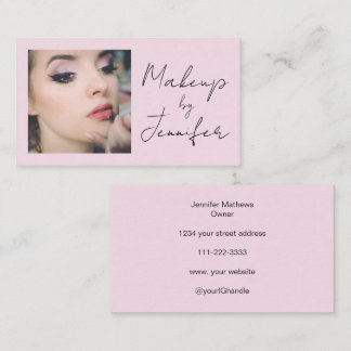 Blush Pink Black Script Fotomake-up Visitekaartje