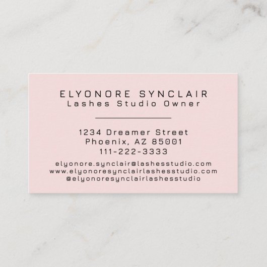 Blush Pink Black Script Lashes Visitekaartje (Achterkant)