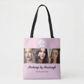 Blush Pink Black Script Logo 3 Photo Makeup Tote Bag (Voorkant)