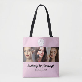Blush Pink Black Script Logo 3 Photo Makeup Tote Bag
