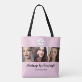 Blush Pink Black Script Logo 3 Photo Makeup Tote Bag (Achterkant)
