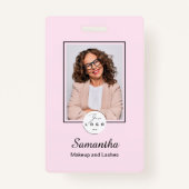 Blush Pink Black Script Logo Photo Makeup Badge (Voorkant)
