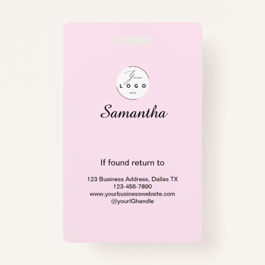 Blush Pink Black Script Logo Photo Makeup Badge (Achterkant)