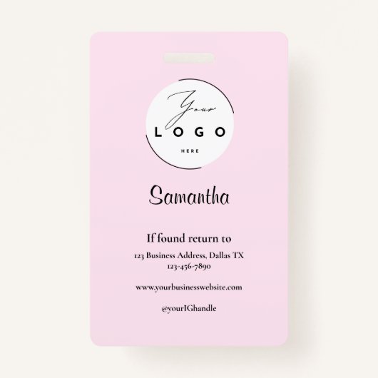 Blush Pink Black Script Logo Photo Makeup Badge (Achterkant)