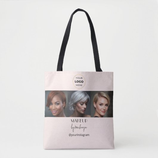 Blush Pink Black Script Logo Photo Makeup Studio Tote Bag (Voorkant)