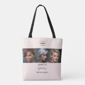 Blush Pink Black Script Logo Photo Makeup Studio Tote Bag (Achterkant)