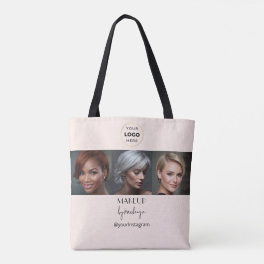 Blush Pink Black Script Logo Photo Makeup Studio Tote Bag (Achterkant)