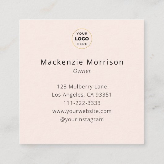 Blush Pink Black Script Logo Photo Makeup Vierkante Visitekaartje (Achterkant)