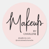 Blush Pink Black Script Makeup Ronde Sticker (Voorkant)