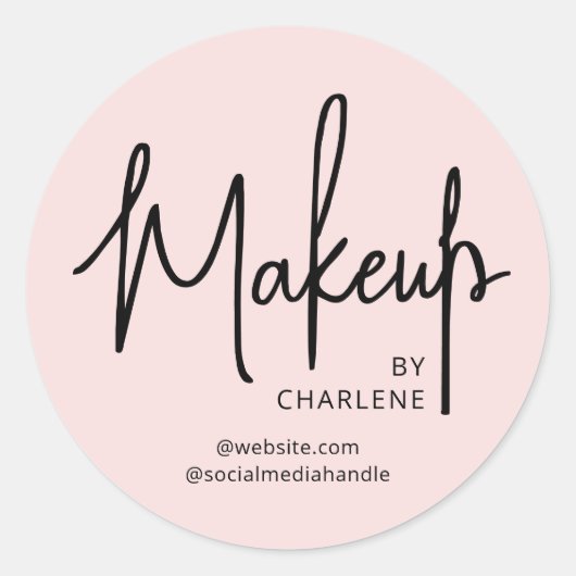 Blush Pink Black Script Makeup Ronde Sticker (Voorkant)