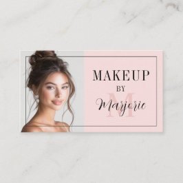 Blush Pink Black Script Monogram Photo Makeup Visitekaartje