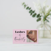 Blush Pink Black Script Photo Lashes Business Card Visitekaartje (Staand voorkant)