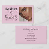 Blush Pink Black Script Photo Lashes Business Card Visitekaartje (Voorkant / Achterkant)