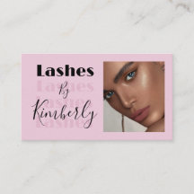 Blush Pink Black Script Photo Lashes Business Card