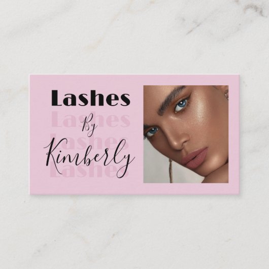 Blush Pink Black Script Photo Lashes Business Card Visitekaartje (Voorkant)