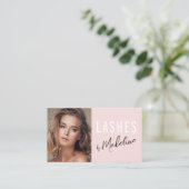 Blush Pink Black Script Photo Lashes Studio Visitekaartje (Staand voorkant)