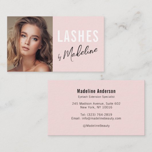 Blush Pink Black Script Photo Lashes Studio Visitekaartje (Voorkant / Achterkant)