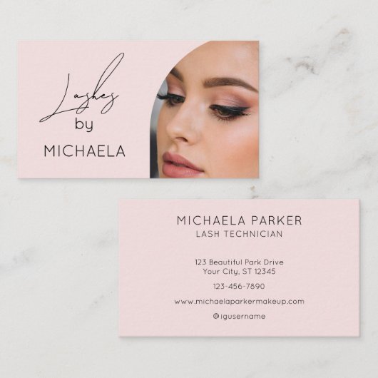 Blush Pink Black Script Photo Lashes Visitekaartje (Voorkant / Achterkant)