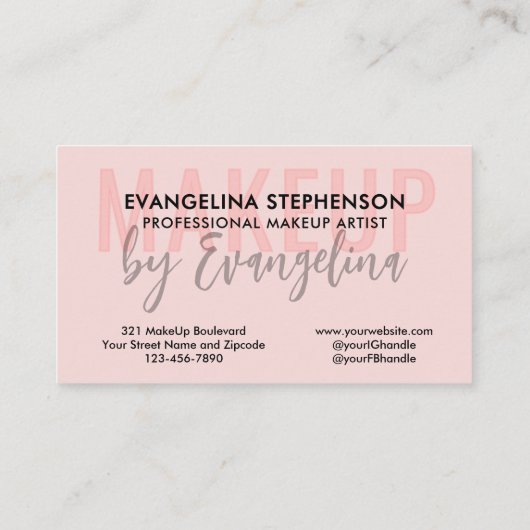 Blush Pink Black Script Photo Makeup Artist Visitekaartje (Achterkant)