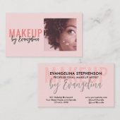 Blush Pink Black Script Photo Makeup Artist Visitekaartje (Voorkant / Achterkant)