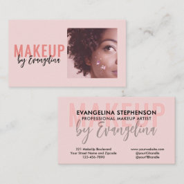 Blush Pink Black Script Photo Makeup Artist Visitekaartje
