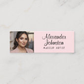 Blush Pink Black Script Photo Makeup Business Card Mini Visitekaartje (Voorkant)