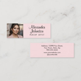 Blush Pink Black Script Photo Makeup Business Card Mini Visitekaartje