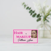 Blush Pink Black Script Photo Makeup Business Card Visitekaartje (Staand voorkant)