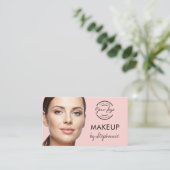 Blush Pink Black Script Photo Makeup Business Card Visitekaartje (Staand voorkant)