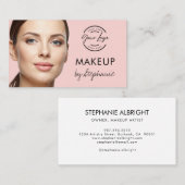 Blush Pink Black Script Photo Makeup Business Card Visitekaartje (Voorkant / Achterkant)