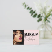 Blush Pink Black Script Photo Makeup Business Card Visitekaartje (Staand voorkant)