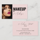 Blush Pink Black Script Photo Makeup Business Card Visitekaartje (Voorkant / Achterkant)