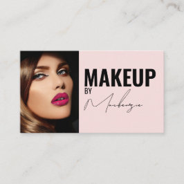 Blush Pink Black Script Photo Makeup Business Card Visitekaartje