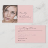Blush Pink Black Script Photo Makeup Business Card Visitekaartje (Voorkant / Achterkant)