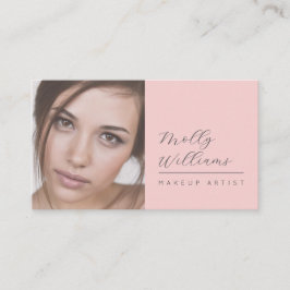 Blush Pink Black Script Photo Makeup Business Card Visitekaartje