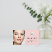 Blush Pink Black Script Photo Makeup Business Card Visitekaartje (Staand voorkant)