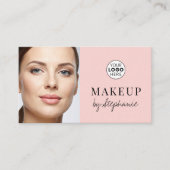 Blush Pink Black Script Photo Makeup Business Card Visitekaartje (Voorkant)