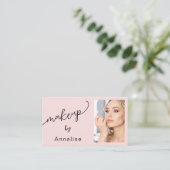 Blush Pink Black Script Photo Makeup Business Card Visitekaartje (Staand voorkant)