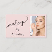 Blush Pink Black Script Photo Makeup Business Card Visitekaartje (Voorkant)