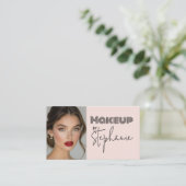 Blush Pink Black Script Photo Makeup Business Card Visitekaartje (Staand voorkant)