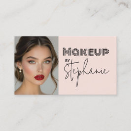 Blush Pink Black Script Photo Makeup Business Card Visitekaartje