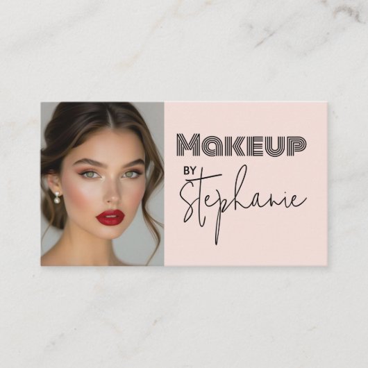 Blush Pink Black Script Photo Makeup Business Card Visitekaartje (Voorkant)