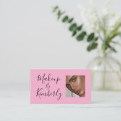 Blush Pink Black Script Photo Makeup Business Card Visitekaartje (Staand voorkant)