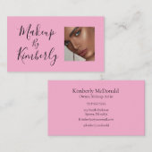 Blush Pink Black Script Photo Makeup Business Card Visitekaartje (Voorkant / Achterkant)